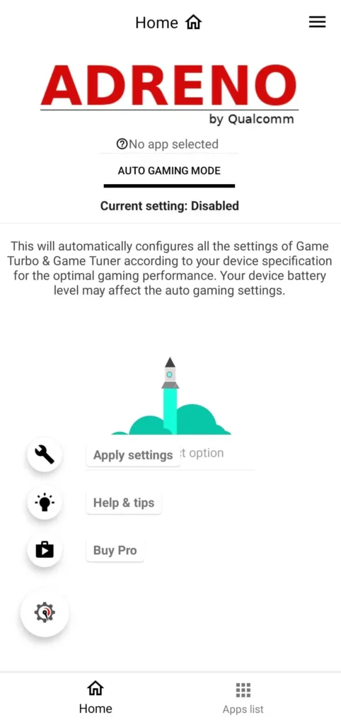 صورة من داخل تطبيق Gamers GLTool with Game Tuner